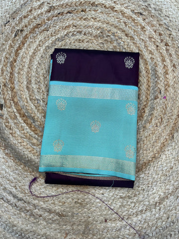 Semi Kanchi saree brown with sea blue