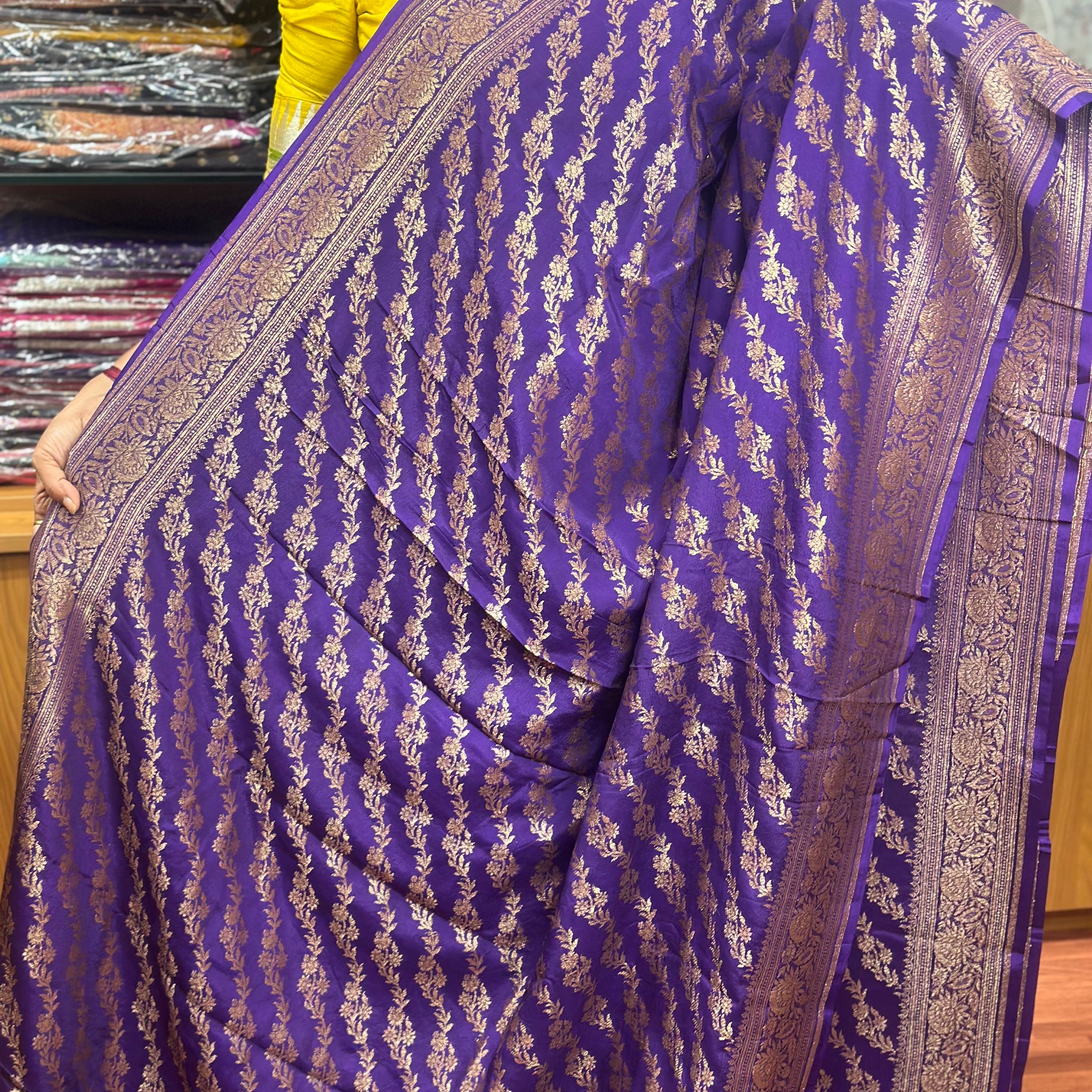 Purple crepe chiffon jaal pattern