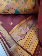 Brown pure paithani swan & peacock border saree