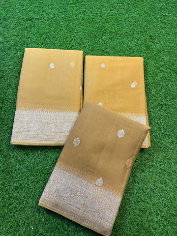 Pure Khadi chiffon in chili colour with silver zari.