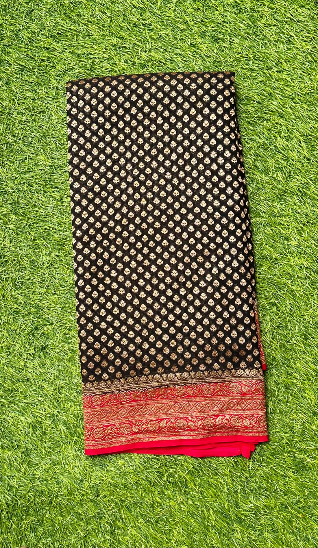 Pure khaddi georgette, black with red combo.