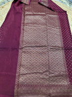 Maroon crepe chiffon with brocade blouse handloom silk.