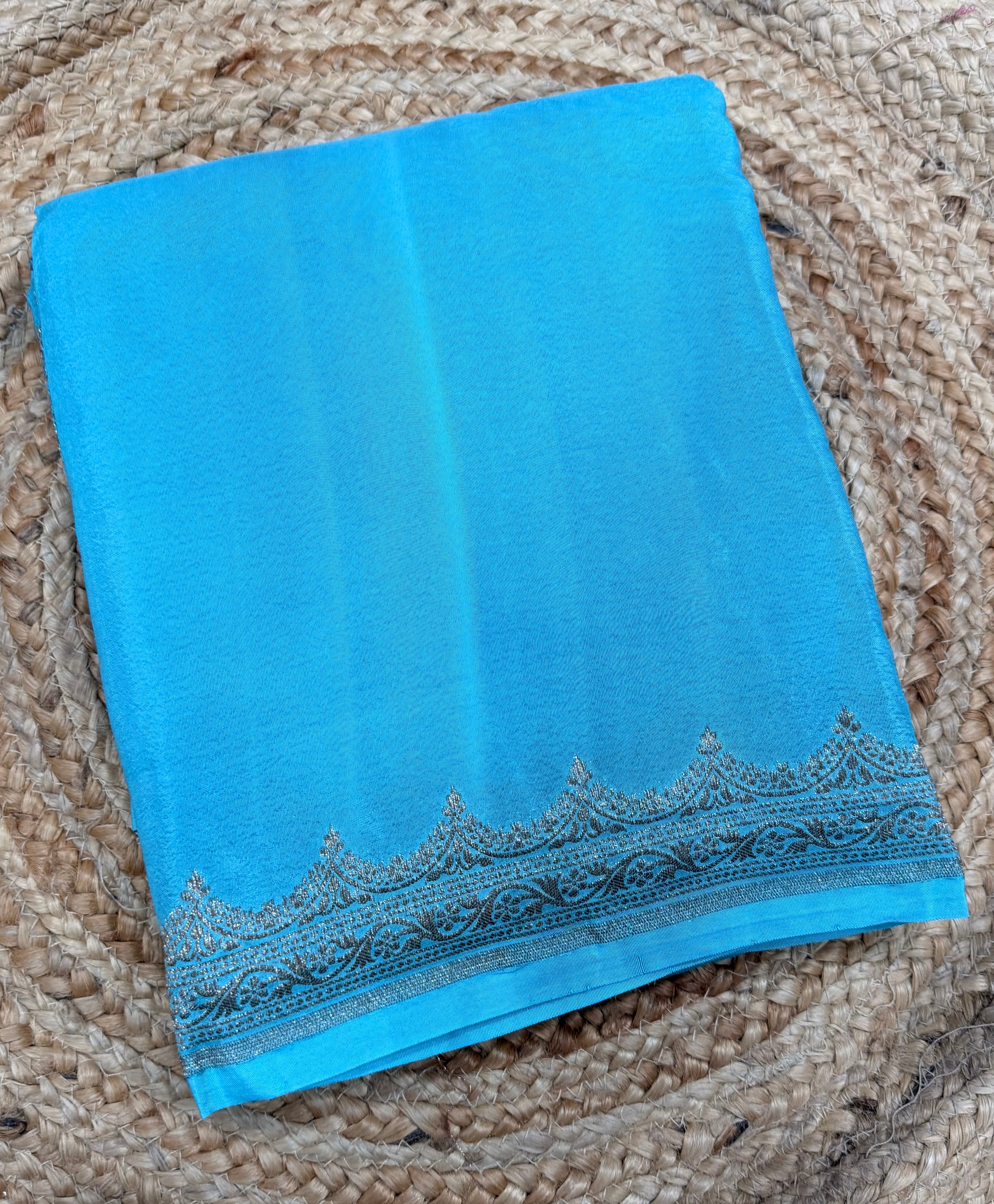 Light blue pure Banarasi crepe saree