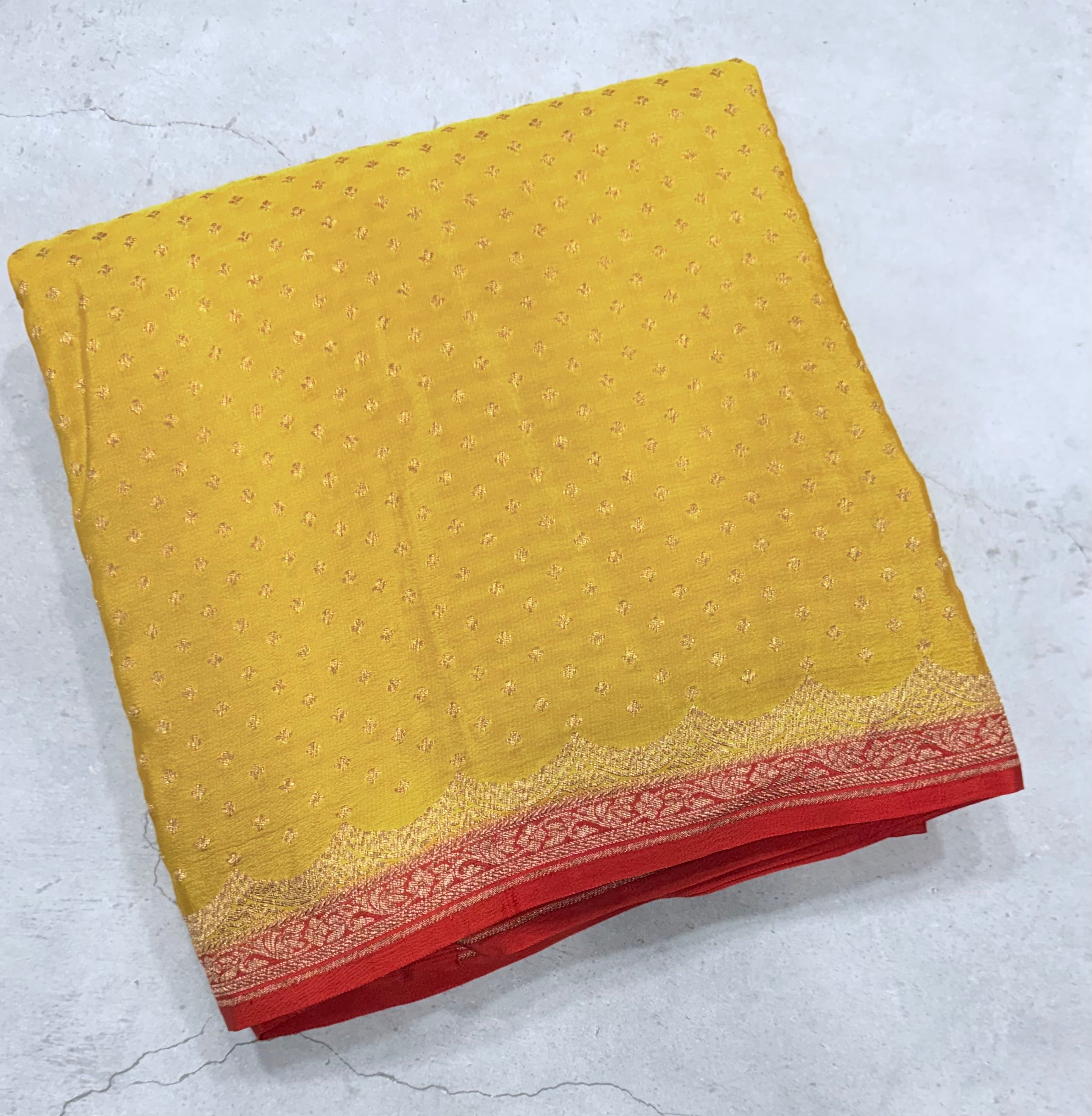 Yellow  small butta pure benarasi crepe silk saree