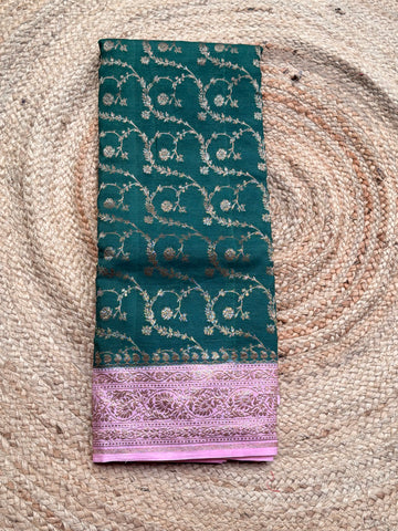 Dark green and pink Banarasi Crepe Chiffon in Jaal Pattern