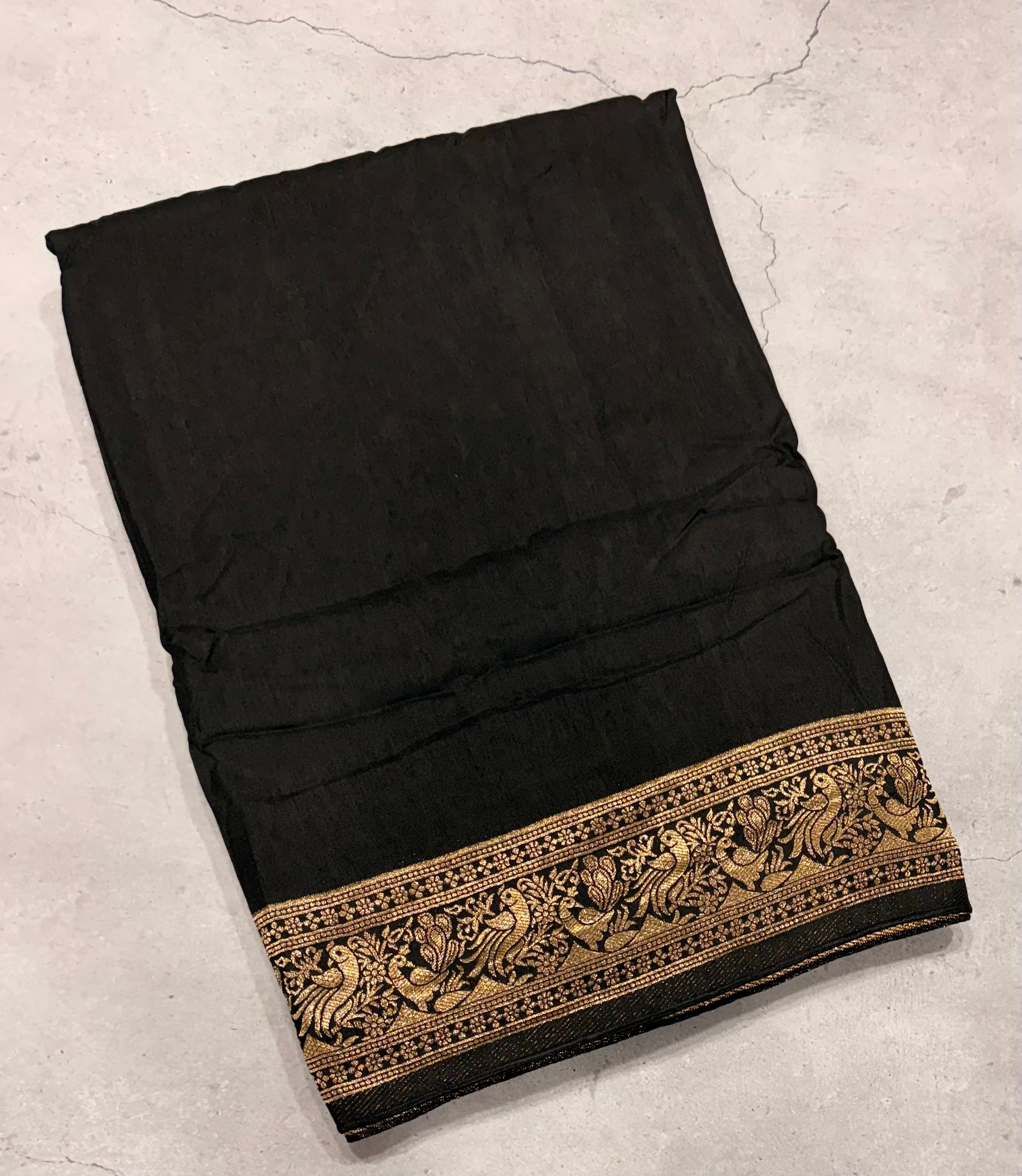 Black Kanchi border plain modal silk saree