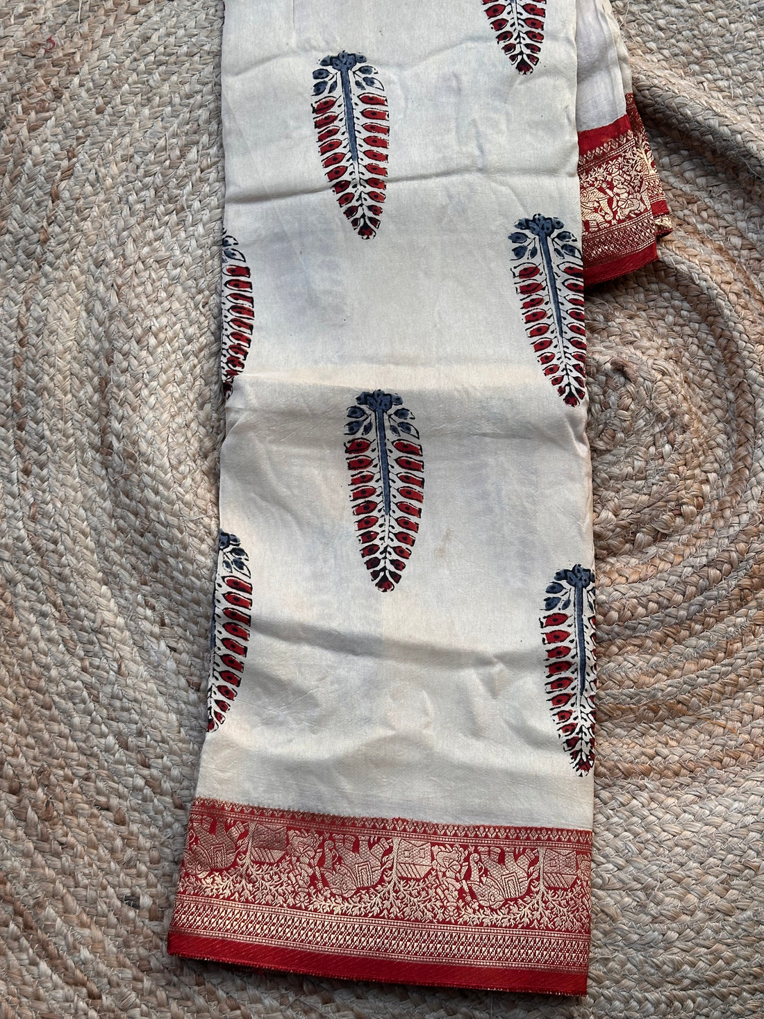 Half white Ajrak modal dola silk