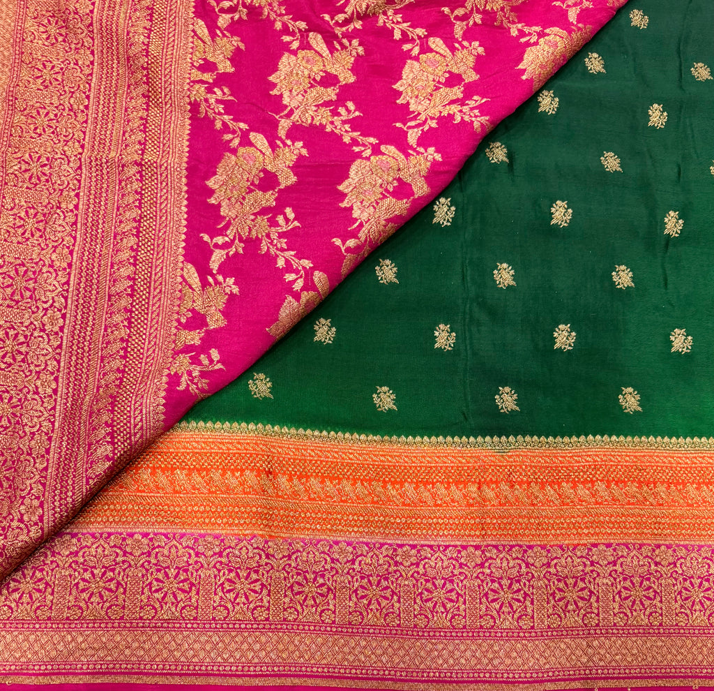 Bottle green 3D pure benarasi crepe silk saree