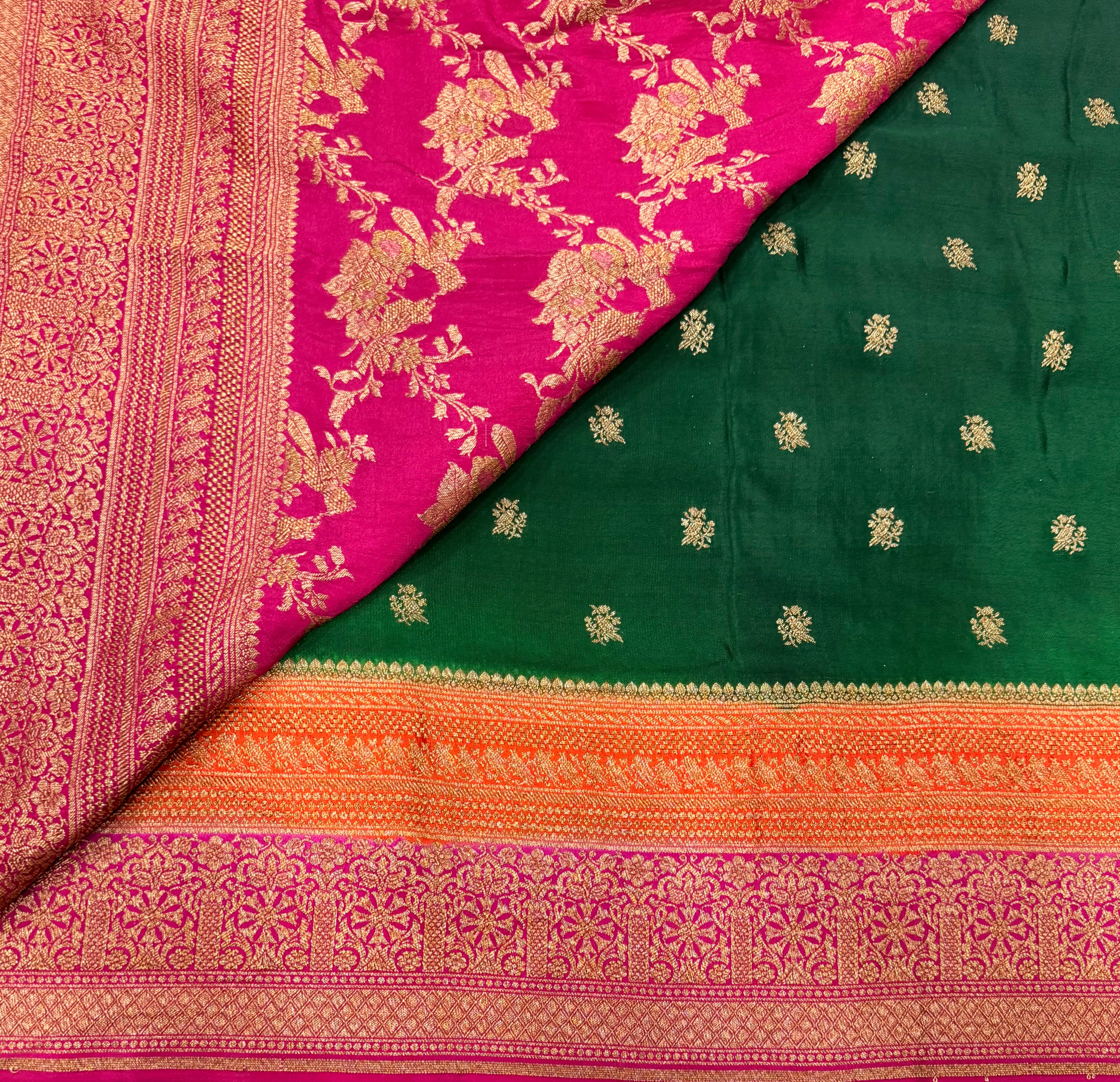 Bottle green 3D pure benarasi crepe silk saree