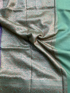 Deep purple and mint green crepe chiffon Banarasi sarees