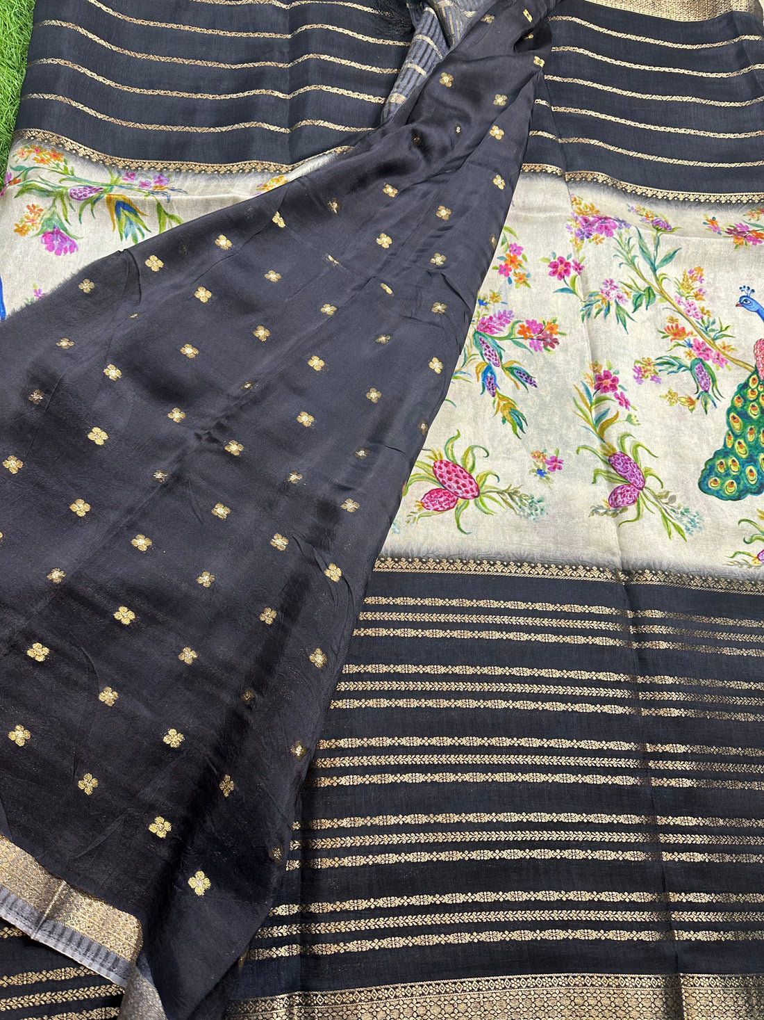 Black semi digital kalamkari crepe