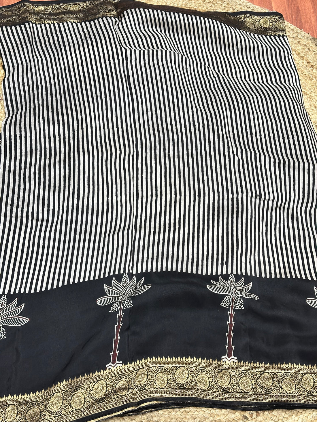 Black stripes Pure Ajrak dola silk sarees