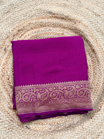 Plain Crepe Banarasi Pure Deep Magenta