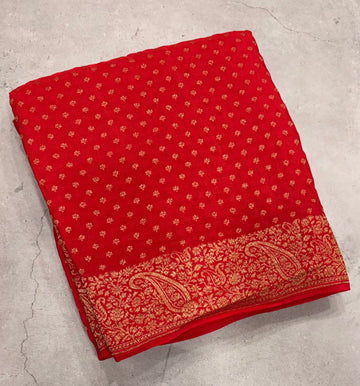 Red mango border small butta  pure benarasi crepe silk saree