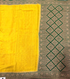 Yellow n bottle partly pallu pure benarasi crepe silk saree