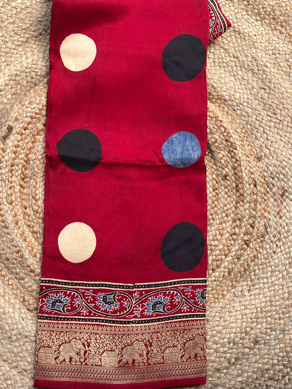 Red and maroon pure Ajrak dola silk