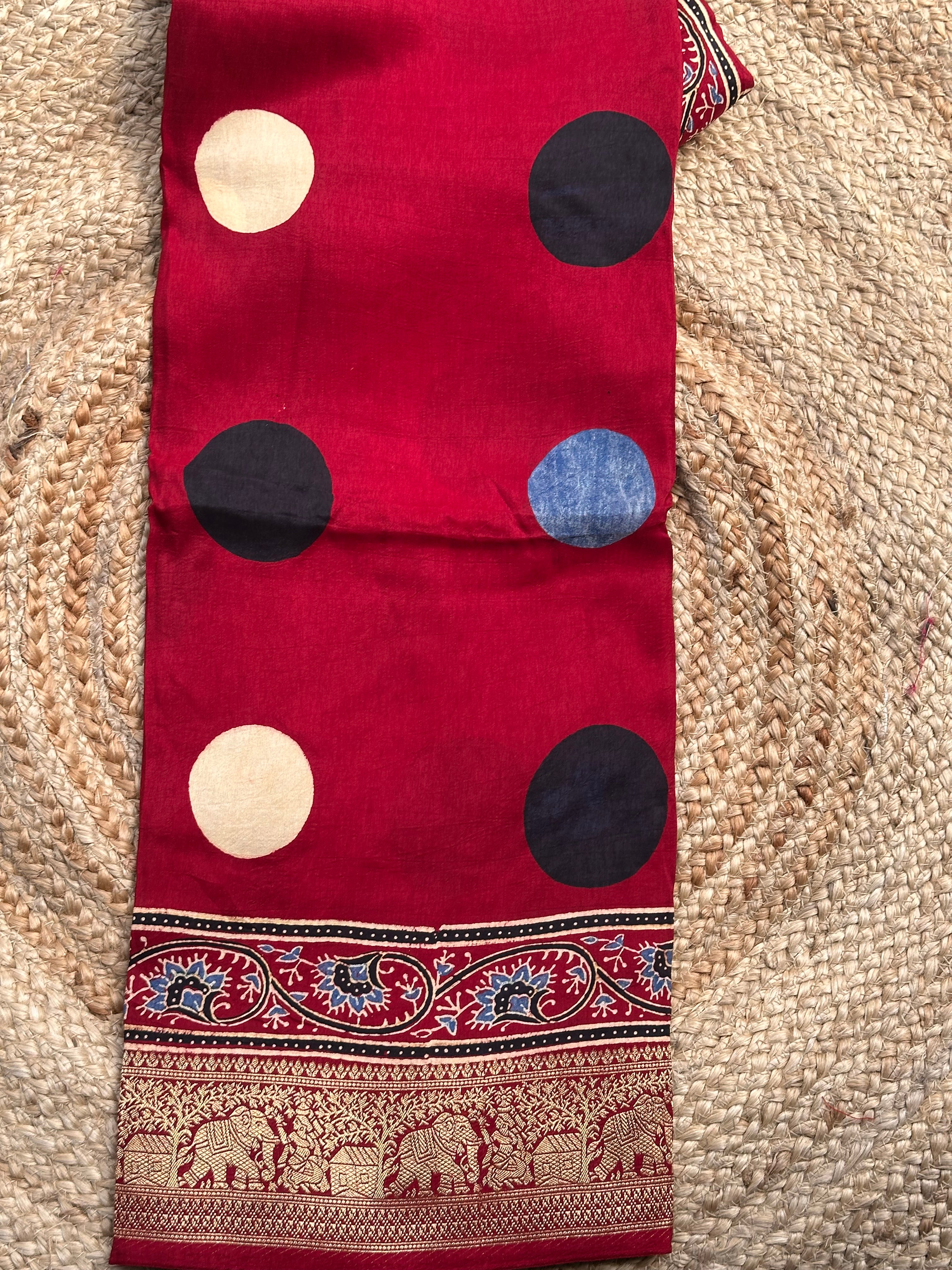 Red and maroon pure Ajrak dola silk