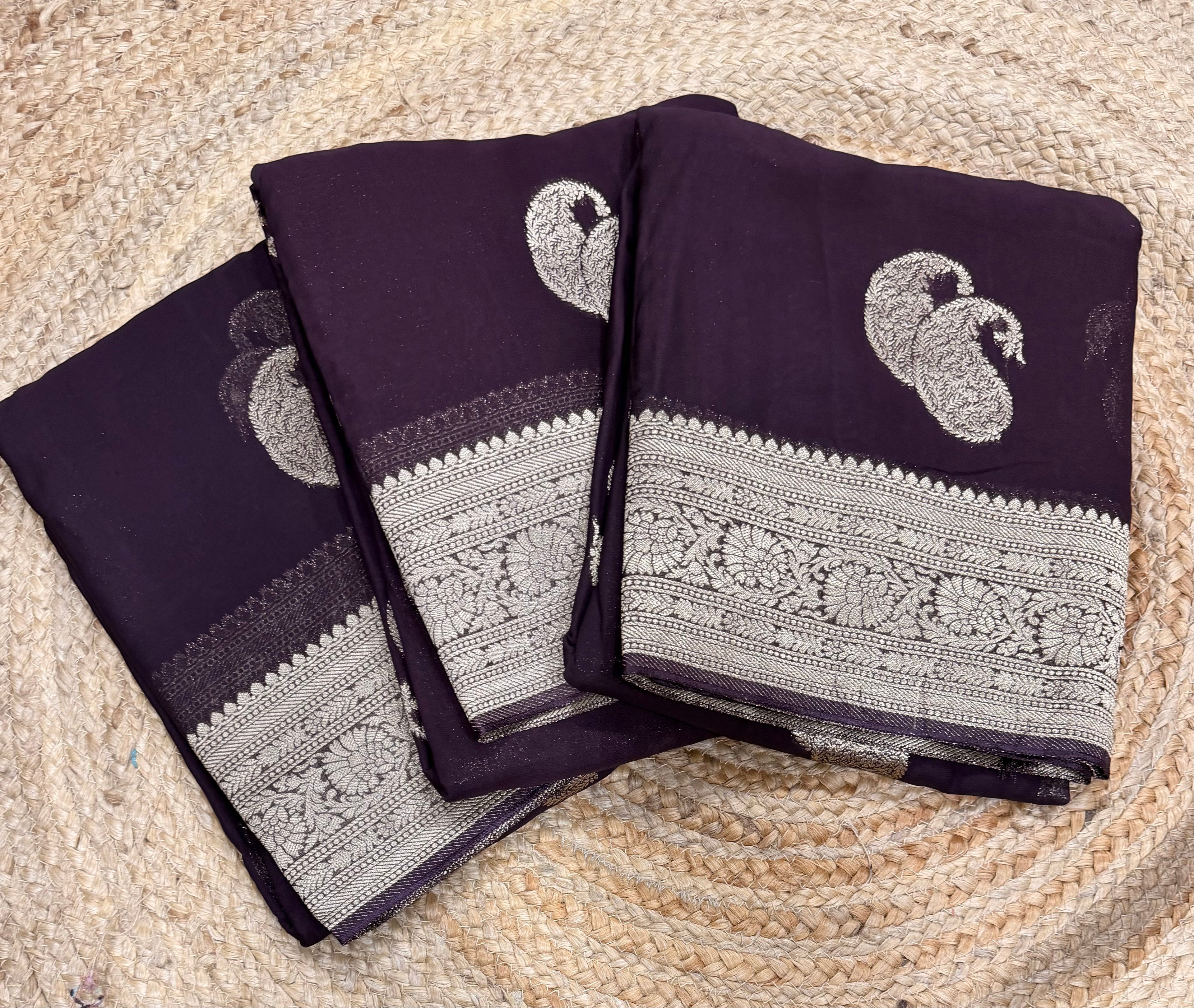 Dark Brown mango Butta georgette small border saree