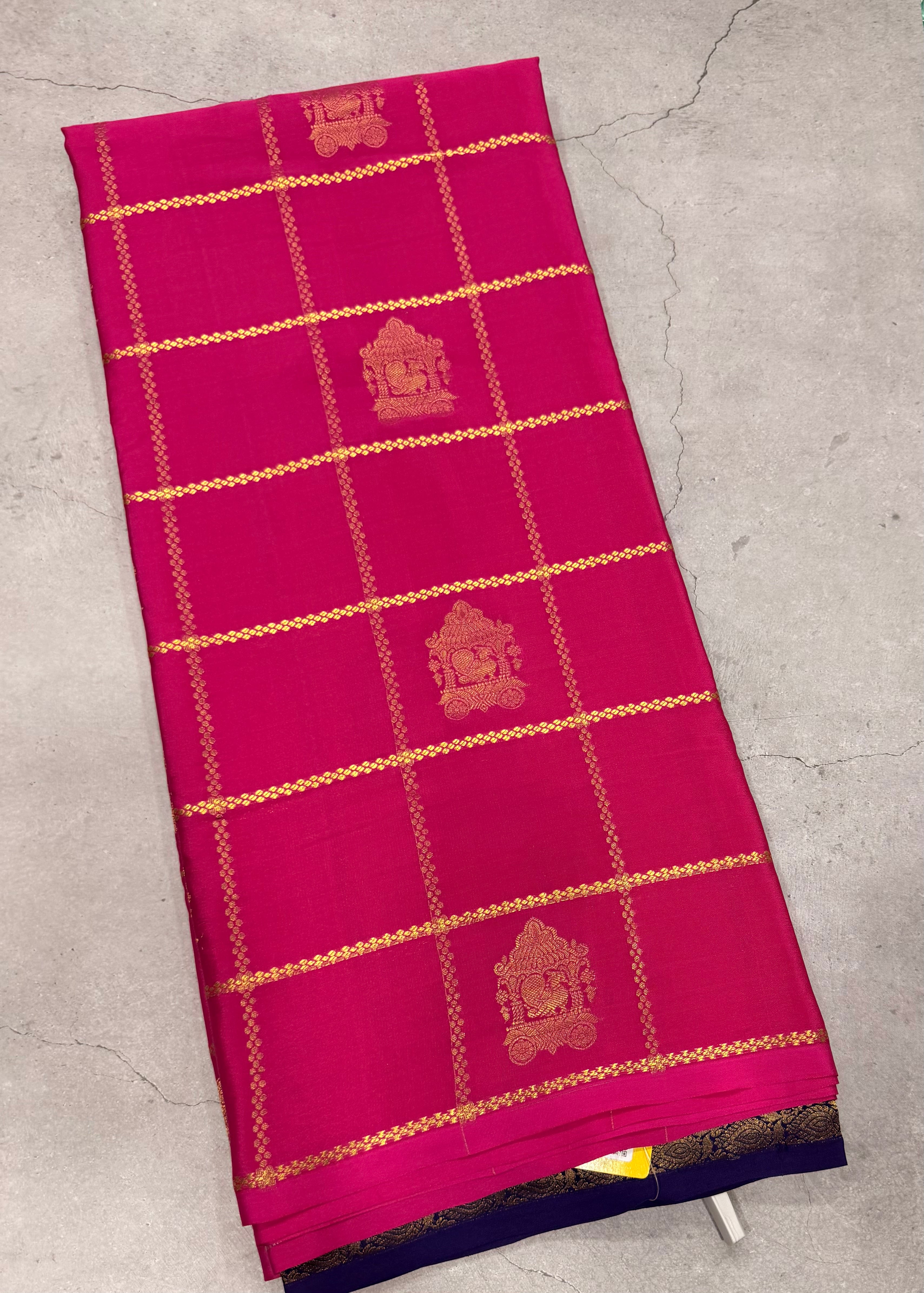Rani pink checks pure Mysore silk crepe saree