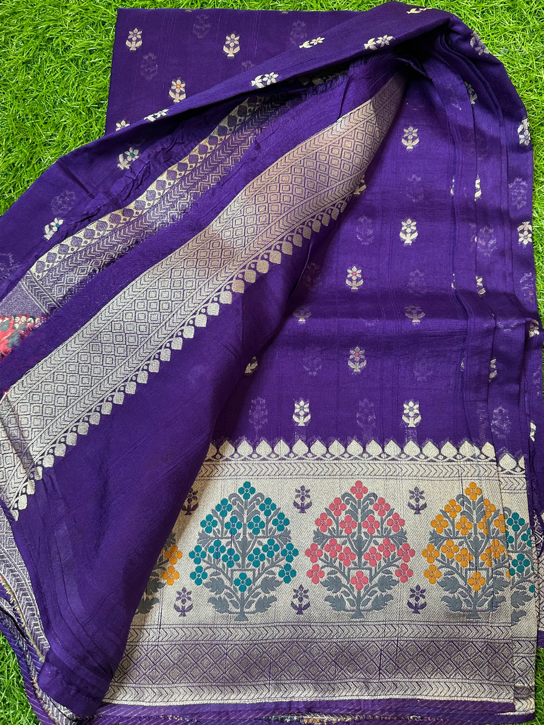 Purple tusser with Paithani border.