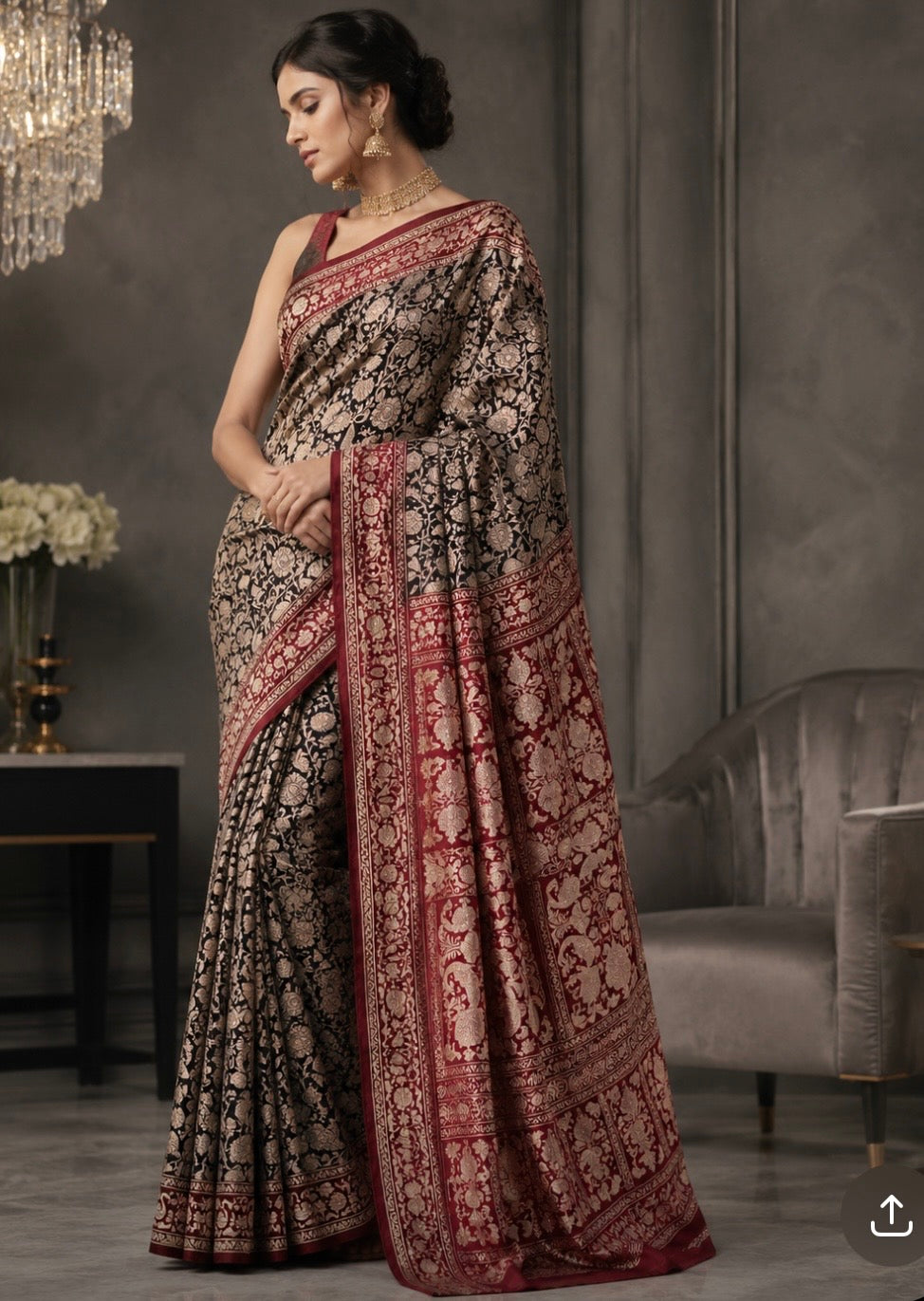 Black n maroon Kalamkari digital print 107 casual saree