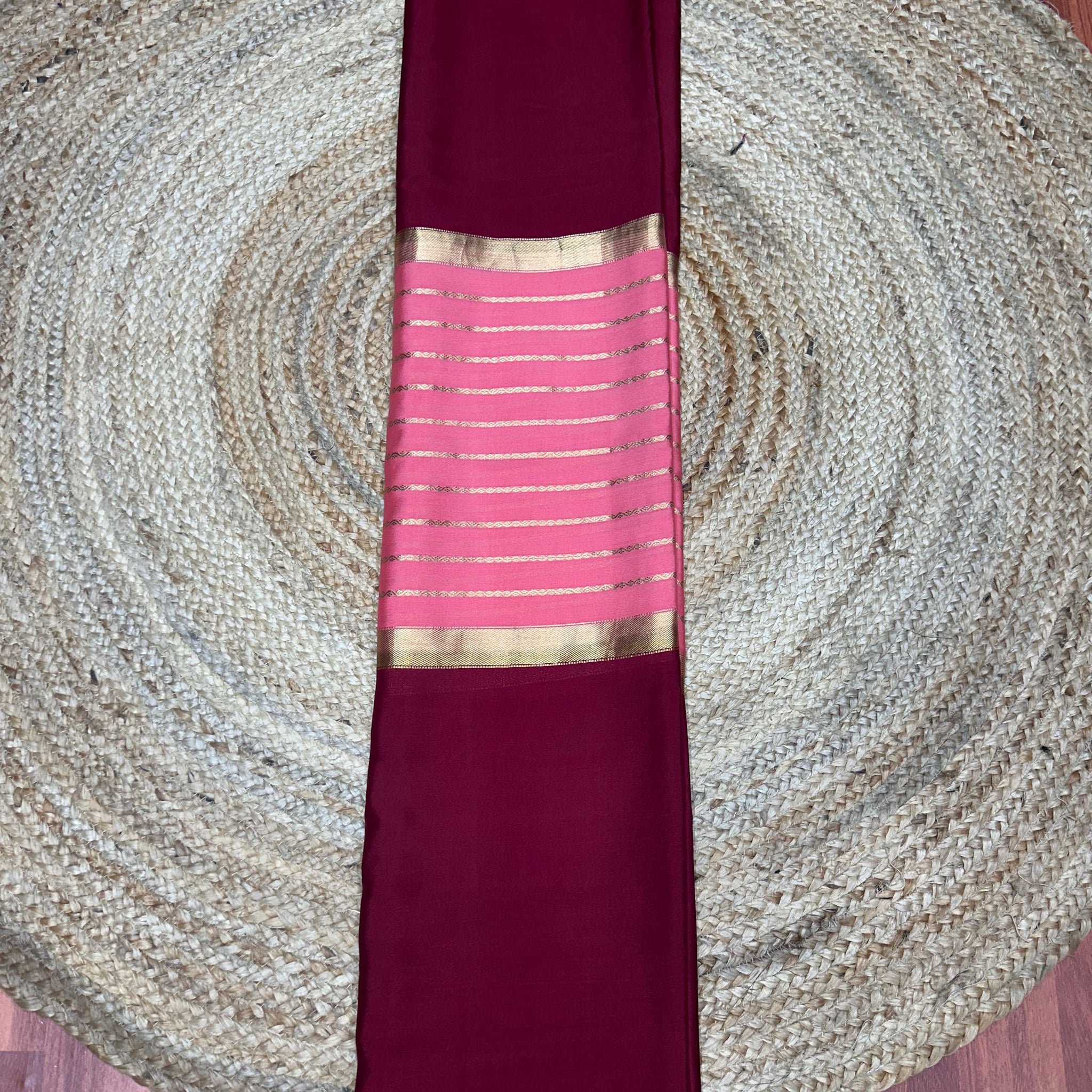 Maroon with pink pure crepe Mysore Silk sarees 110 gsm