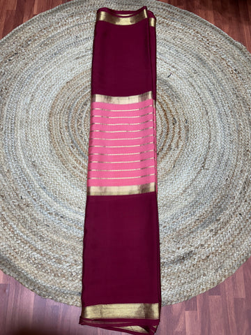Maroon with pink pure crepe Mysore Silk sarees 110 gsm
