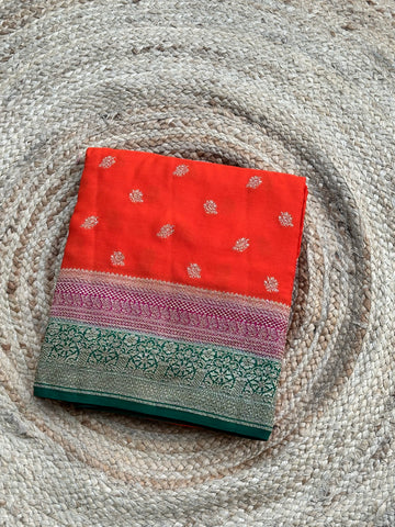 Orange pure crepe Banaras silk sarees