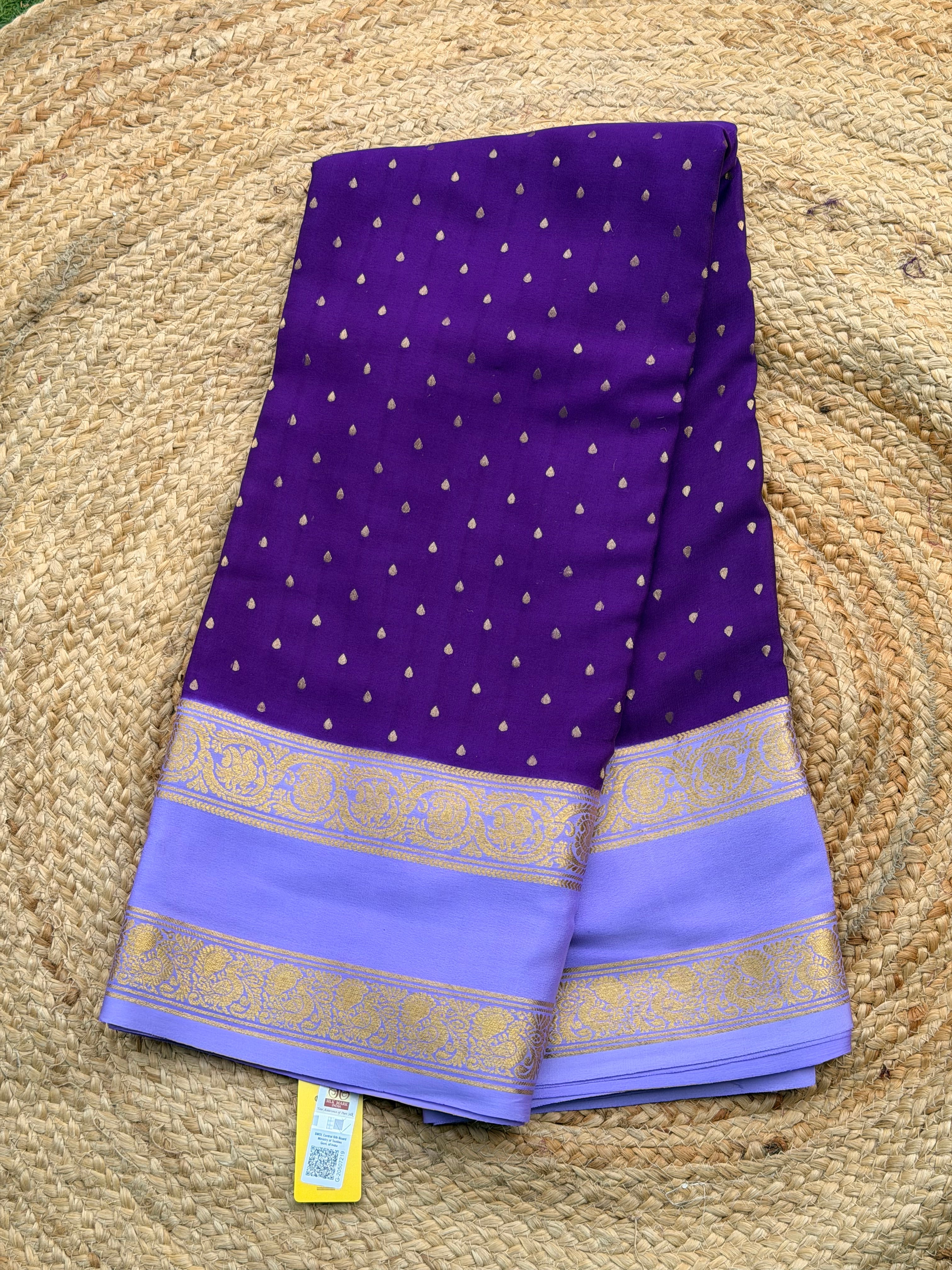 Dark purple and lavender 1000 butta pure crepe Mysore silk 120 gsm