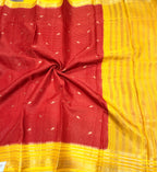 Red contrast border checks Dola crepe saree