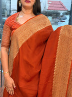 Rust orange pure khadi Georgette plain concept with butti blouse