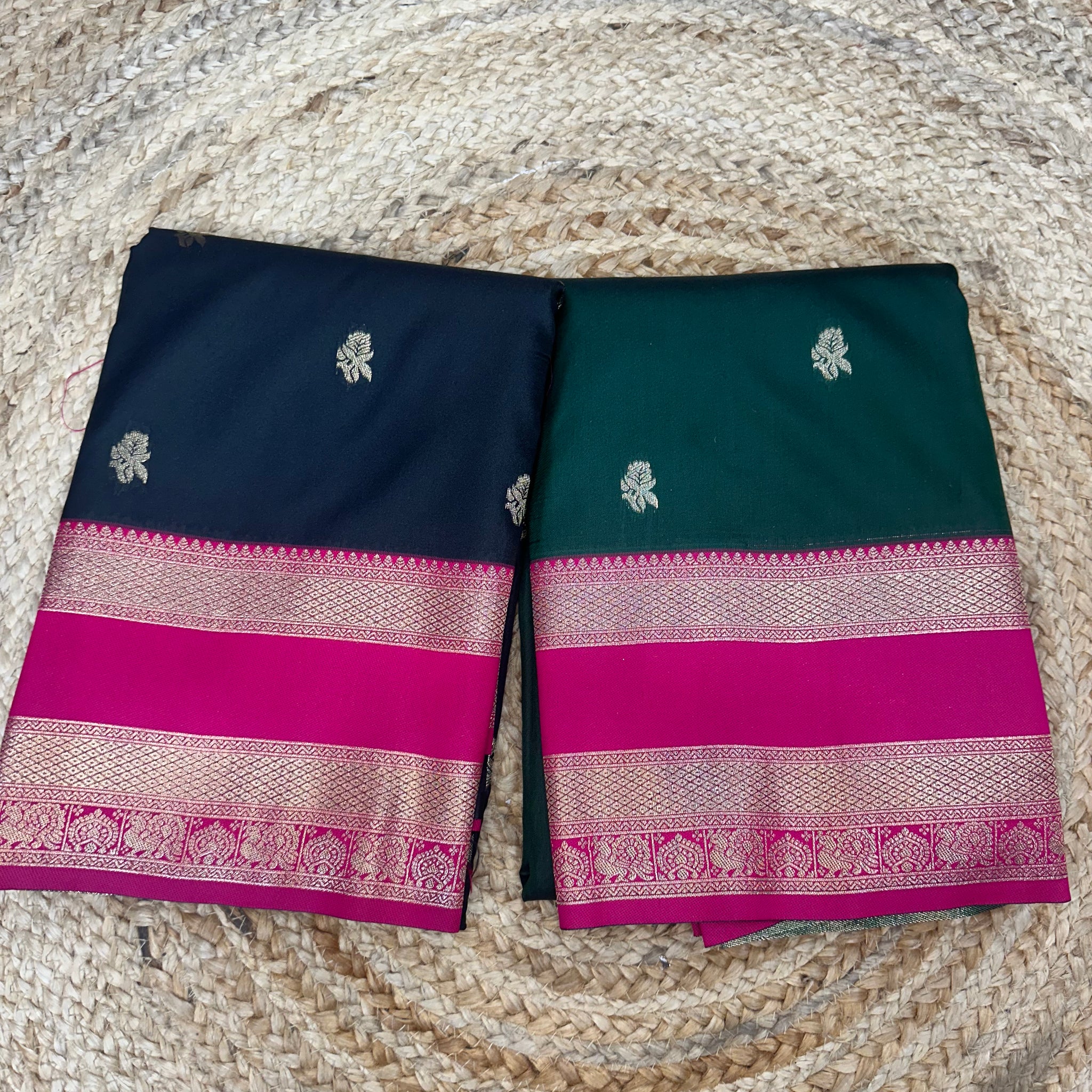 Black and pink semi kanchi sarees