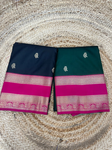 Black and pink semi kanchi sarees
