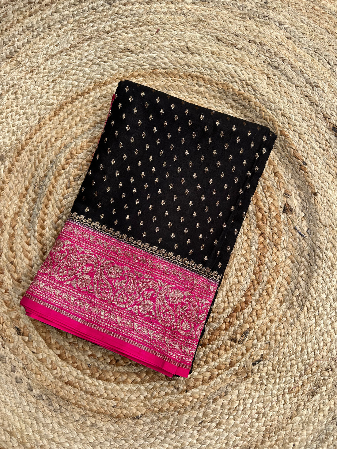 Black and pink pure crepe chiffon sarees