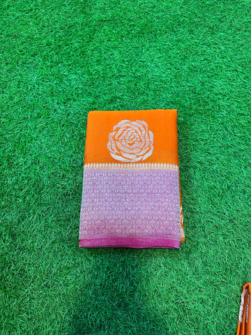 Orange with pink soft crepe rose butta.