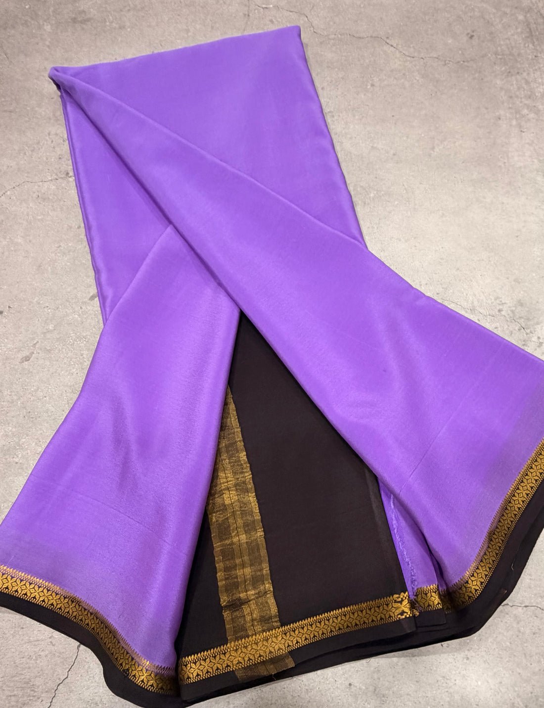 Violet one inch border pure Mysore silk crepe saree