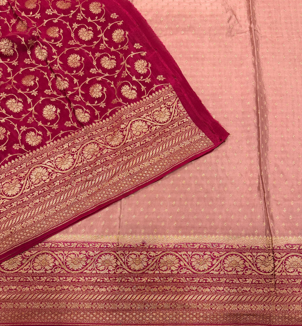 Pastel pink  pure benarasi crepe silk saree