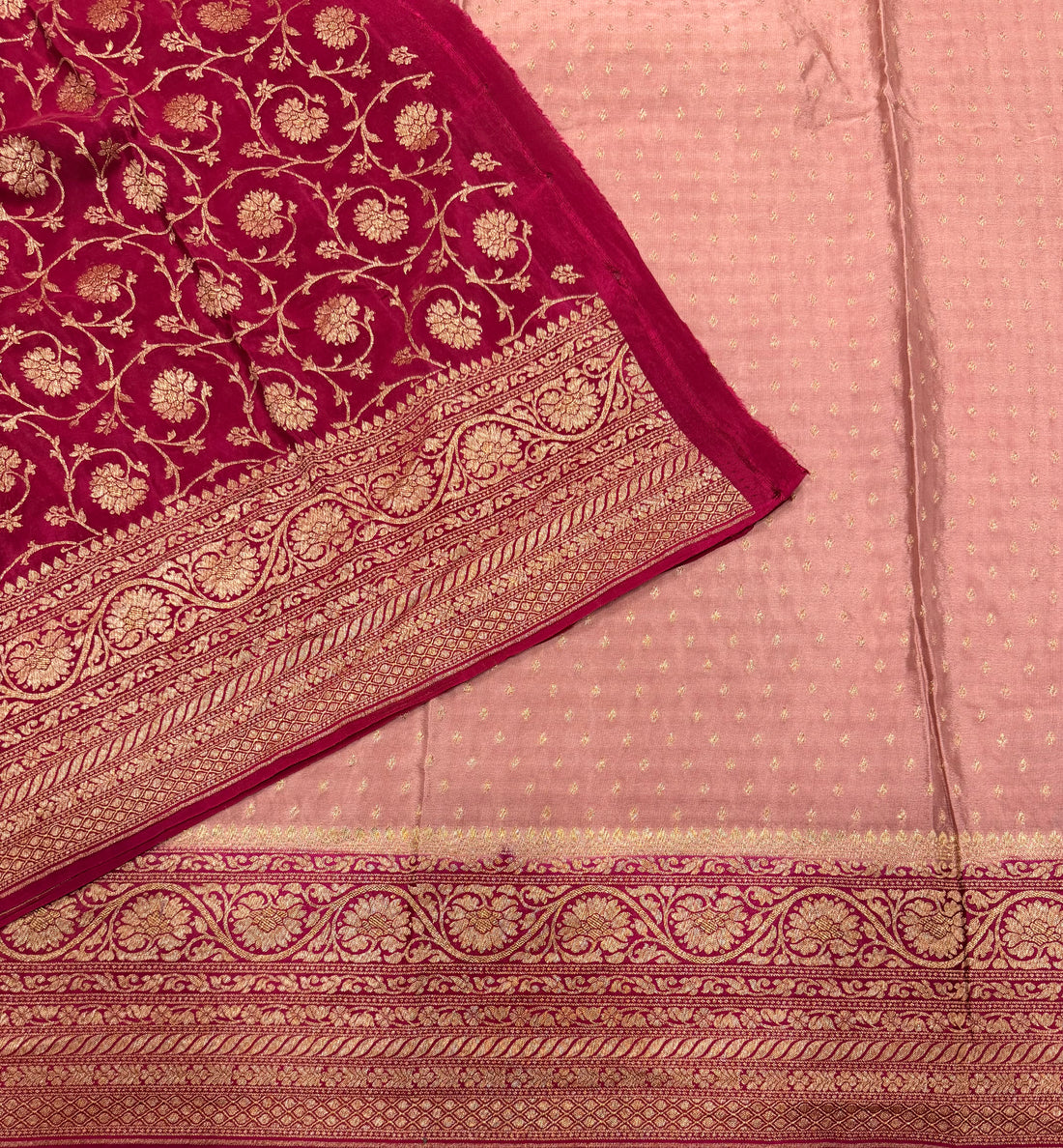 Pastel pink  pure benarasi crepe silk saree