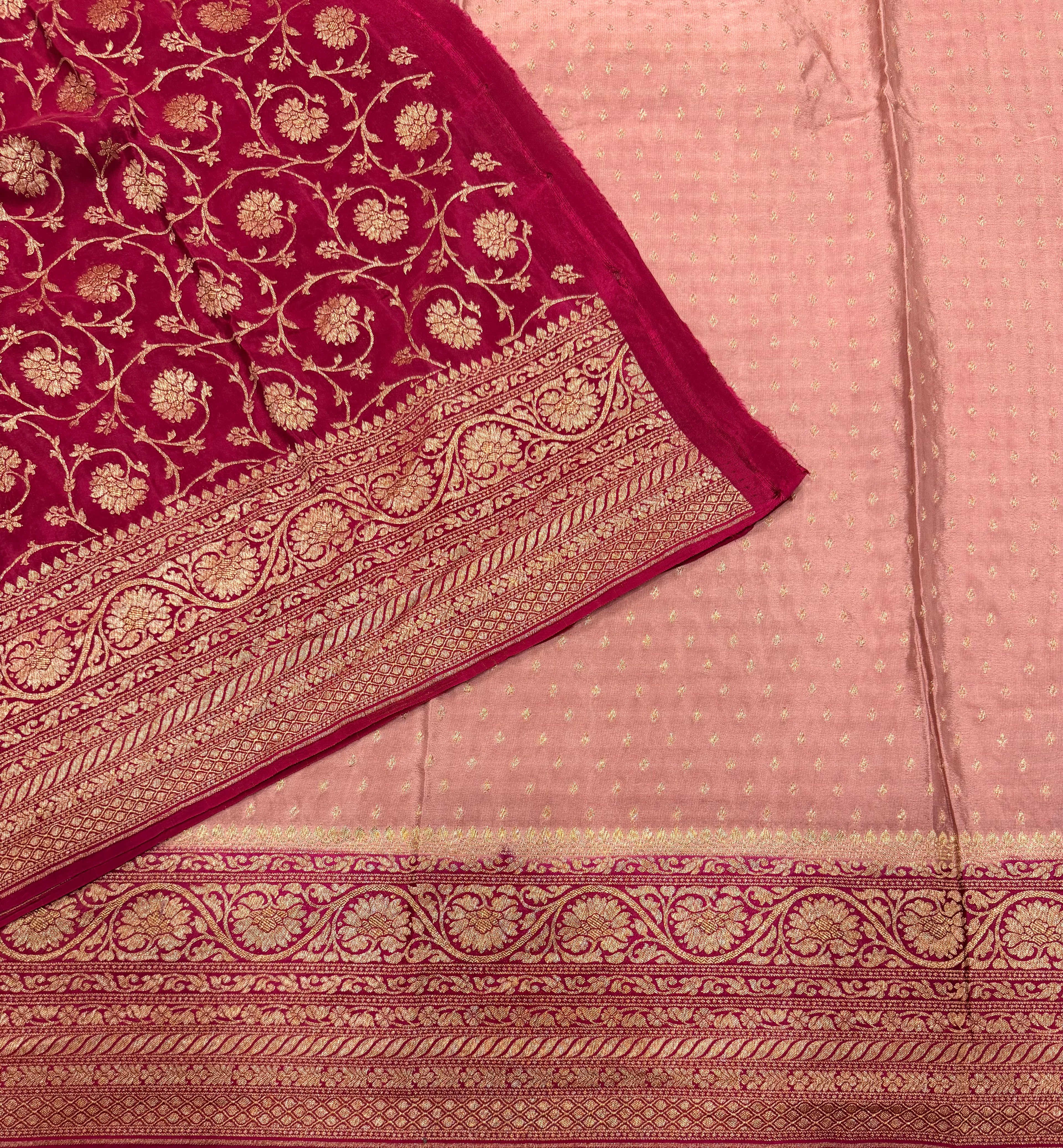 Pastel pink  pure benarasi crepe silk saree