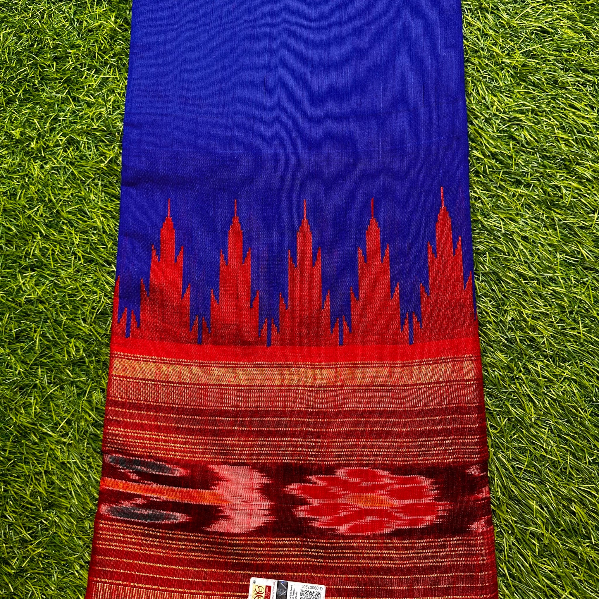 Raw silk,royal blue and red combination.