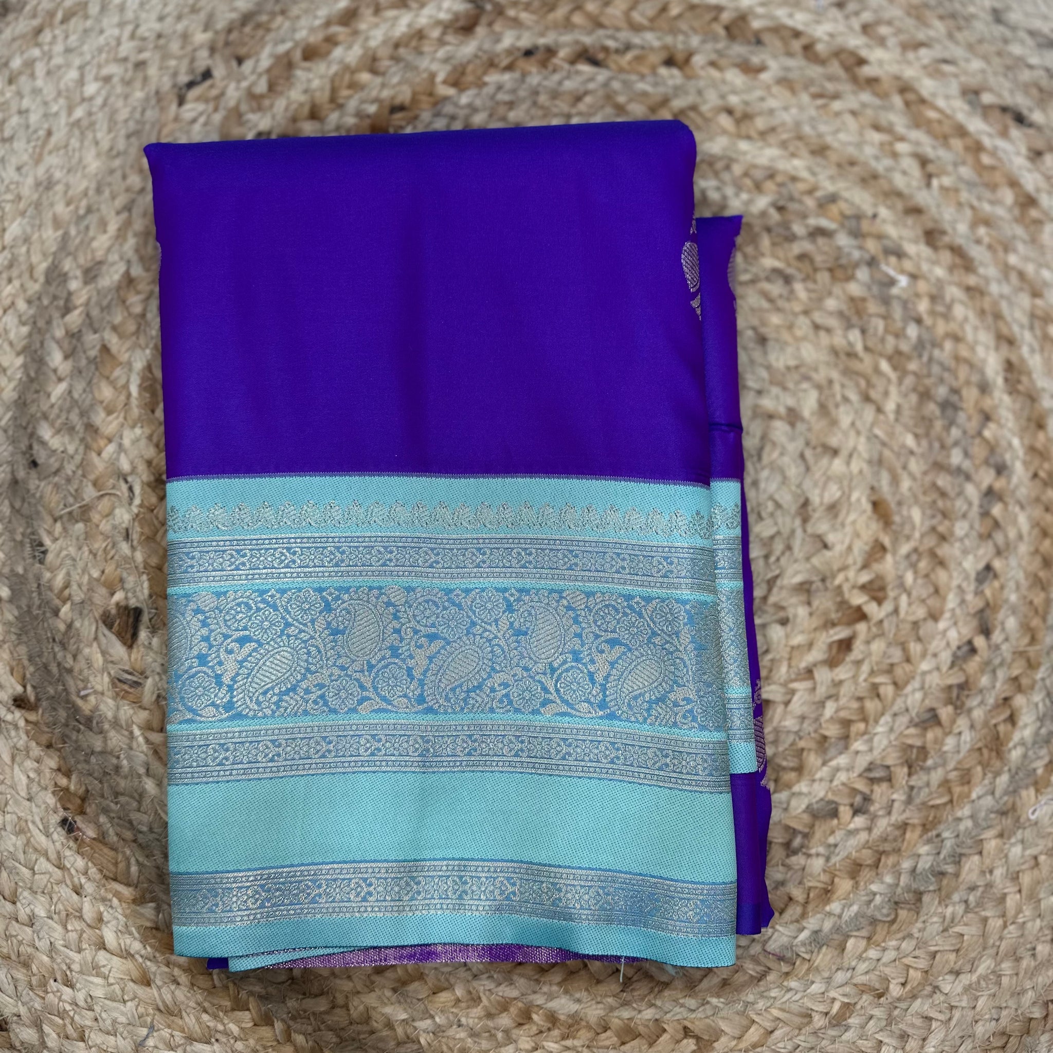 ink blue with sky blue semi kanchi