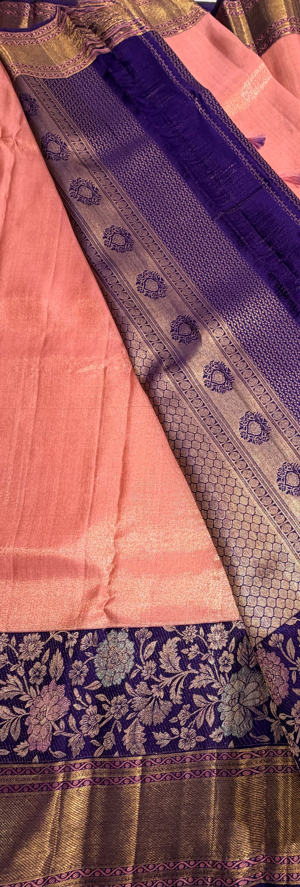 Pastel pink with purple pure tissue Kanjeevaram saree