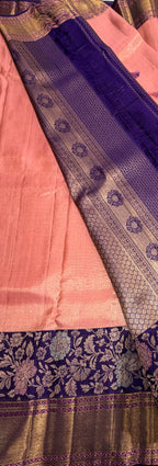Pastel pink with purple pure tissue Kanjeevaram saree