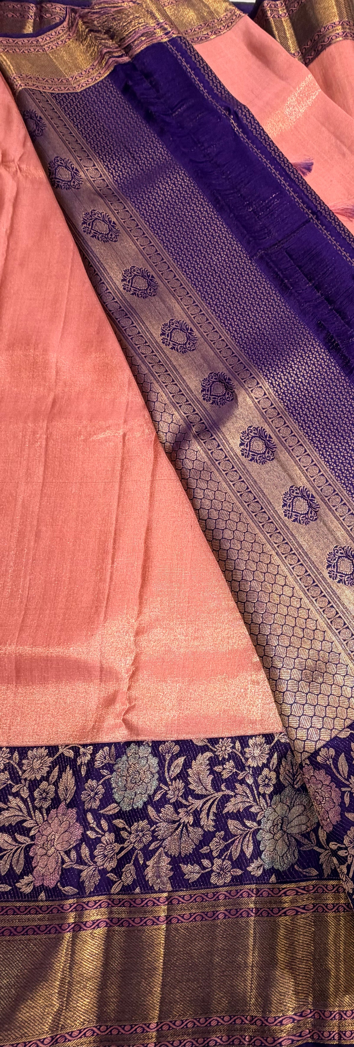 Pastel pink with purple pure tissue Kanjeevaram saree
