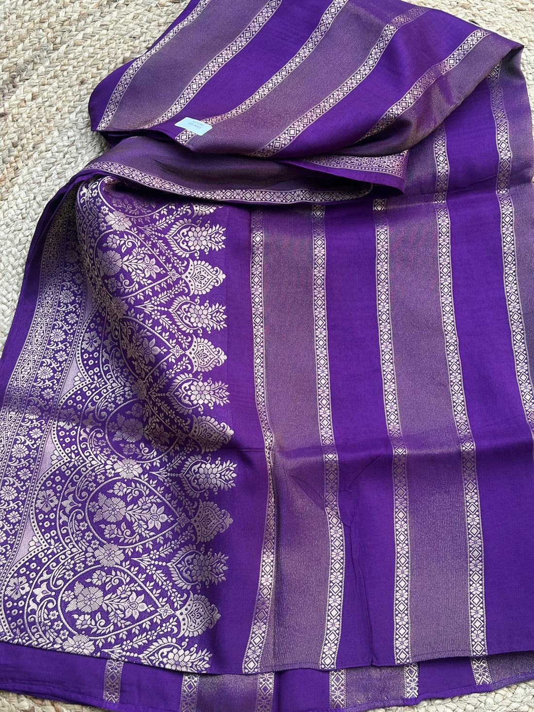 Purple vertical stripes Chiniya crepe sarees