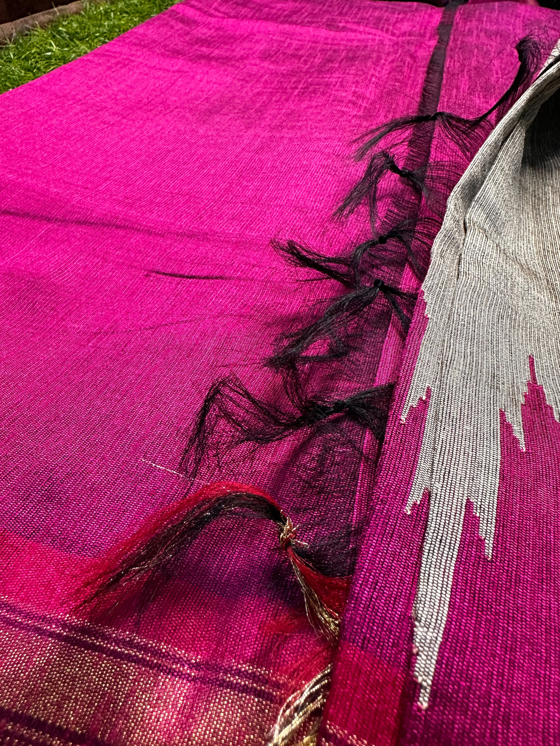 Raw silk,pink and cream combination.