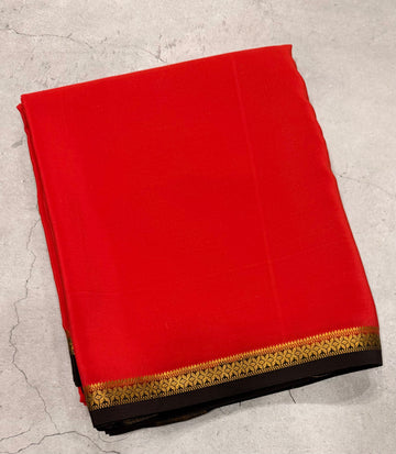 Red one inch border pure Mysore silk crepe saree