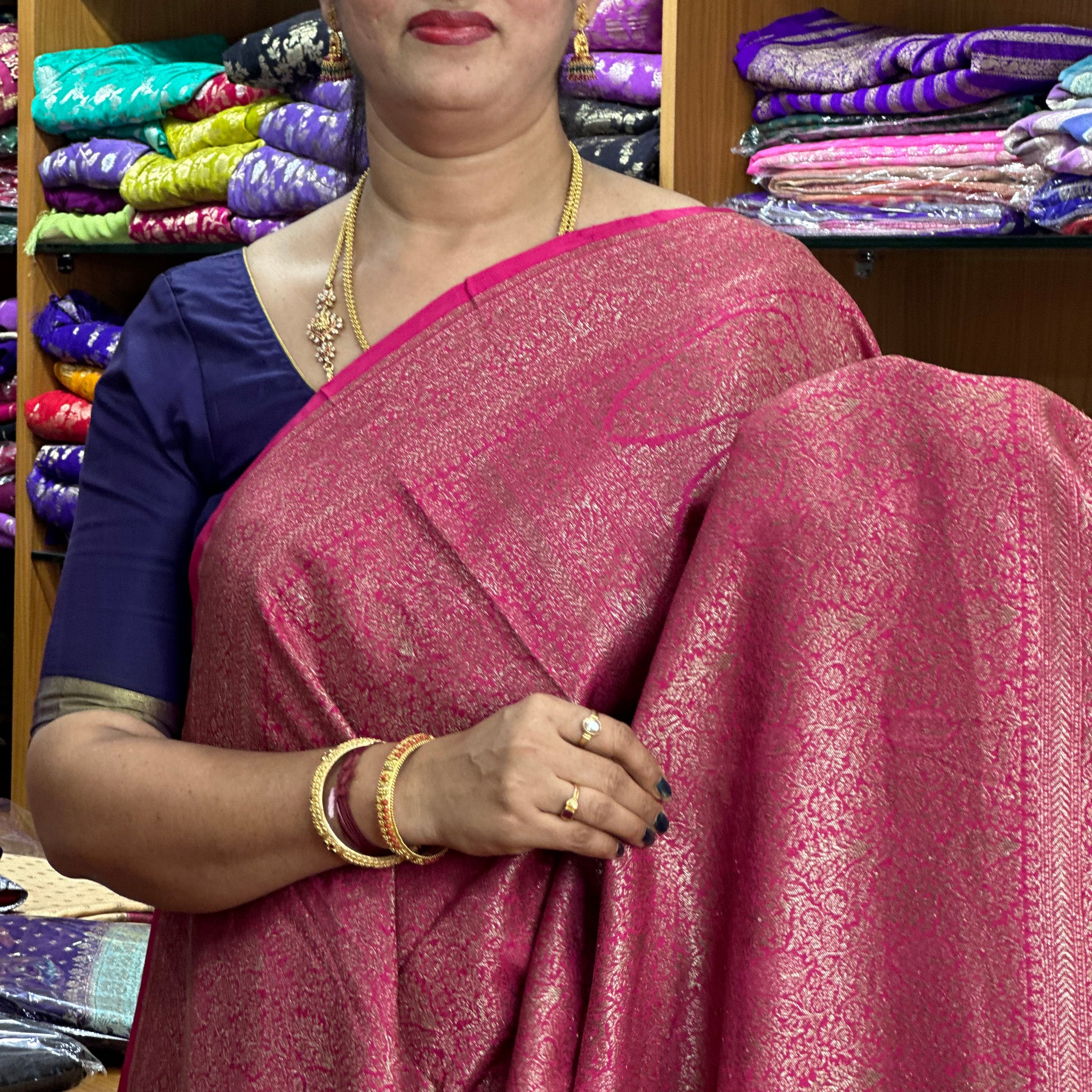Pink brocade crepe chiffon sarees