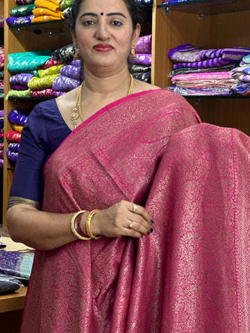 Pink brocade crepe chiffon sarees