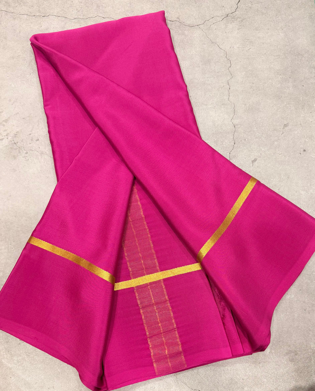 Light pink self border pure Mysore silk crepe saree